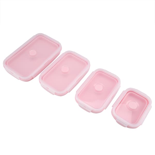 Bärbar Silikon Lunchlåda Set Vikbar Mikrovågssäker Matlåda Matbehållare Rosa