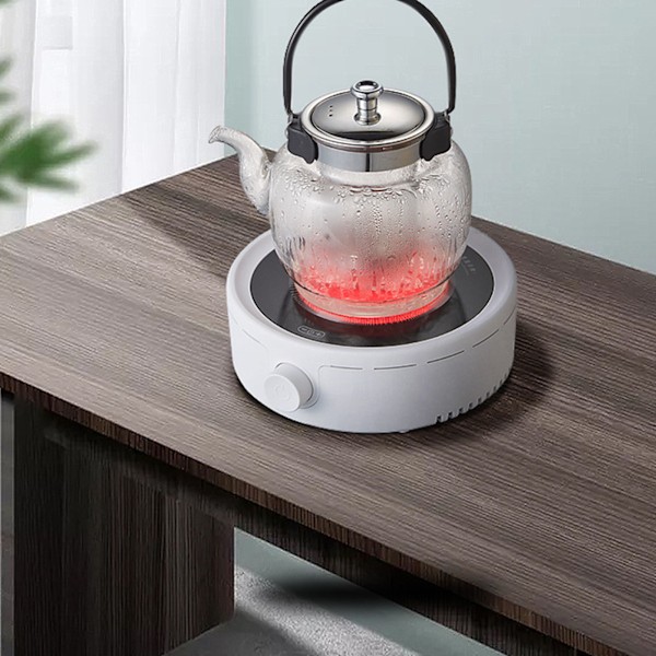 Tyst elektrisk tespis, liten keramisk kokplatta för kokande vatten, kaffekokning, vredjustering, CN-kontakt