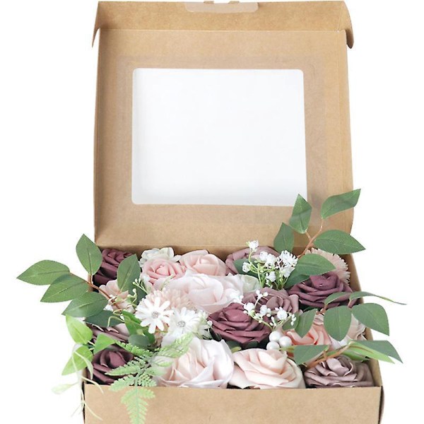 Kombinationssats med konstgjorda blommor i gradientfärger för DIY-bröllopsbuketter, bordsdekorationer, babyshower och heminredning