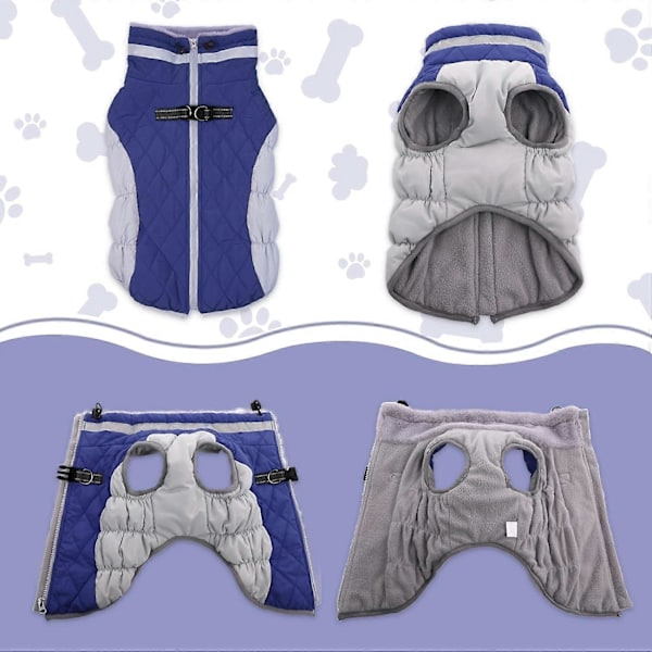 Vandtæt Varm Hundejakke til Små, Mellemstore og Store Hunde, Reflekterende Kæledyr Vintertøj Vindtæt Hvalpe Fleeceforet Vest med Sele, L