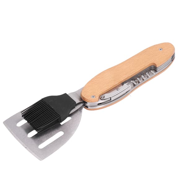BBQ-værktøjssæt 5 i 1 Multifunktionelt foldbart bærbart spatel børste gaffel flaskeåbner rustfrit stål grill kombisæt
