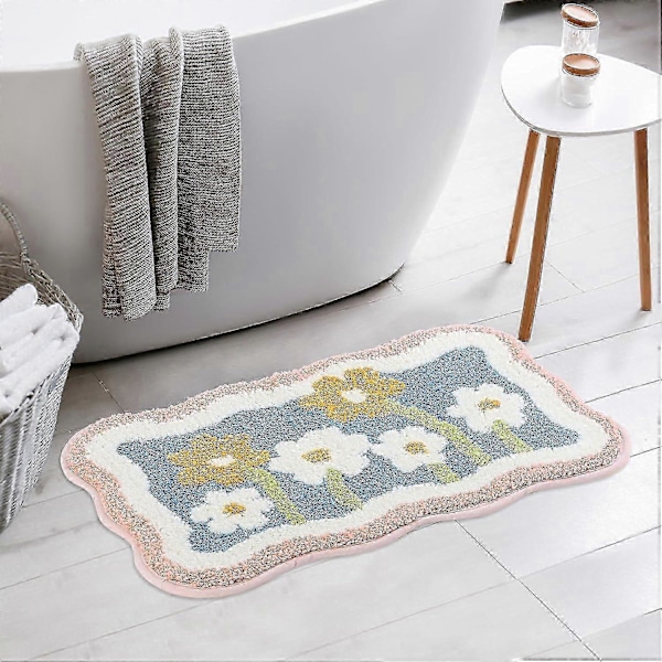 Badrumsmattor Mjuka Söta Lövmattor för Badrumsgolv Halkfria Tvättbara Badrumsmattor Set 16x24 Vattenabsorberande & Hållbar Duschgolvsmatta