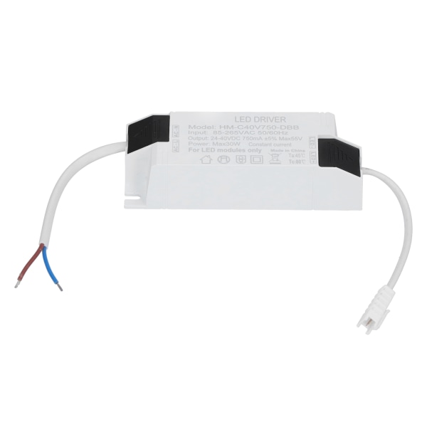 30W LED Driver Konstant Strøm 750mA LED Lys Transformer Input AC85‑265V Udgang DC24‑40V