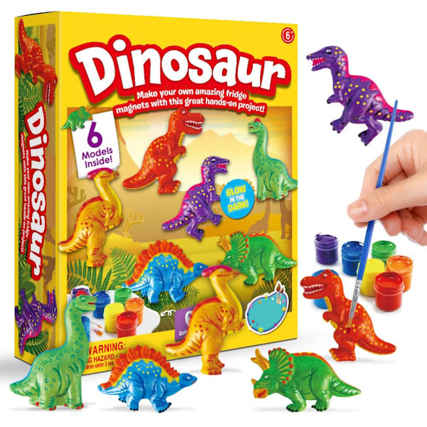 Luminous Dinosaur Painting Kit with Dinosaurs Mold Gypsum Fridge Magnet Arts and Crafts Set DIY Toys Gift for Kids Boys Girls