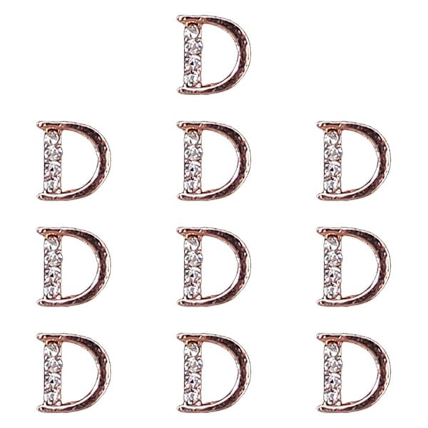 Gyllene 3D ihåliga nagelalfabet - Set med 26 strassbokstäver för nagelsalong DIY (10 st) D