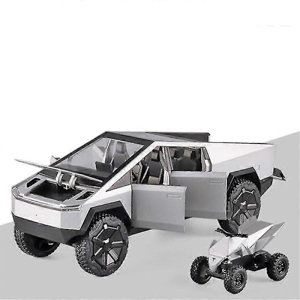 Tesla Cybertruck Leluauto Malli Diecast Ajoneuvot 1:24 Mittakaava - Joululahjat Lapsille Hopea Ilman Laatikkoa