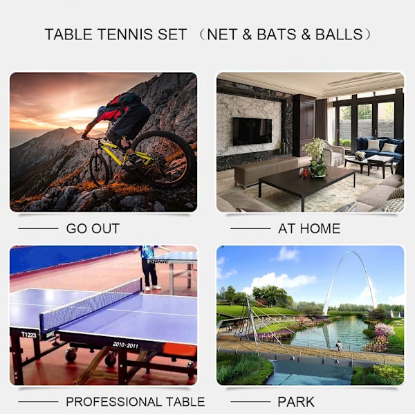 Bærbar bordtennisnettsett med metallklemmepinner Ping Pong Ball Net Tilbehør
