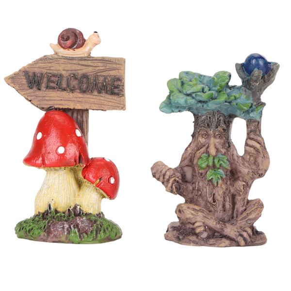 Miniature Magic Tree Statue Sæt Syntetisk Harpiks Træ Guidepost Figur Sæt Vandtæt Soltæt Have Statue Tilbehør