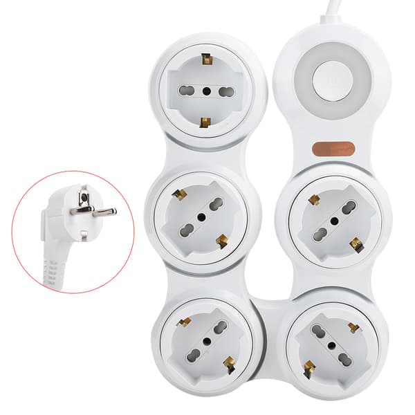 Strømuttak Deformasjon 5 Konkav Jack 10A med Strømindikatorbryter (EU-plugg 220V-250V)