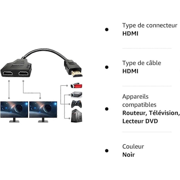 HDMI 1 Hanstik til Dobbelt HDMI 2 Hun Y Splitter Kabel Adapter LCD LED HD TV