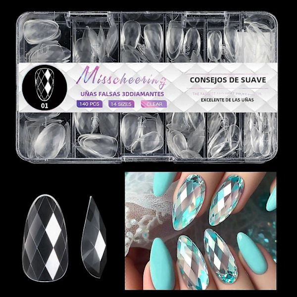 Ballett Løsnegler Mandelform Klar 3D Diamant Akryl Resin Full Dekning Neglekunst Forlengelsesverktøy1
