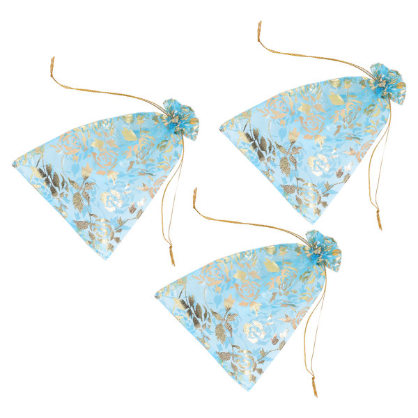 200 stk Organza-taske Snørelukning Rose Print 6,3x4,3in Mesh Gaveposer Organza-smykker Mesh-pose Blå