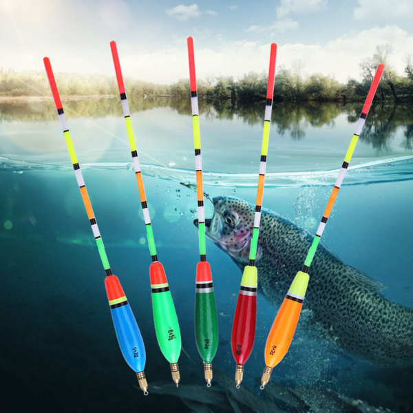 5 st Flerfärgad Balsa Wood Fishing Float Bobber Bite Indicator Meteutrustning (6+2g)