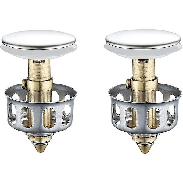 2 Stycken Universal Diskbänk Rebound Avloppsfilter, Handfat Pop Up Avloppsplugg Badrum Handfat Avloppsplugg med Korg, Köksbänk Sil Avlopp