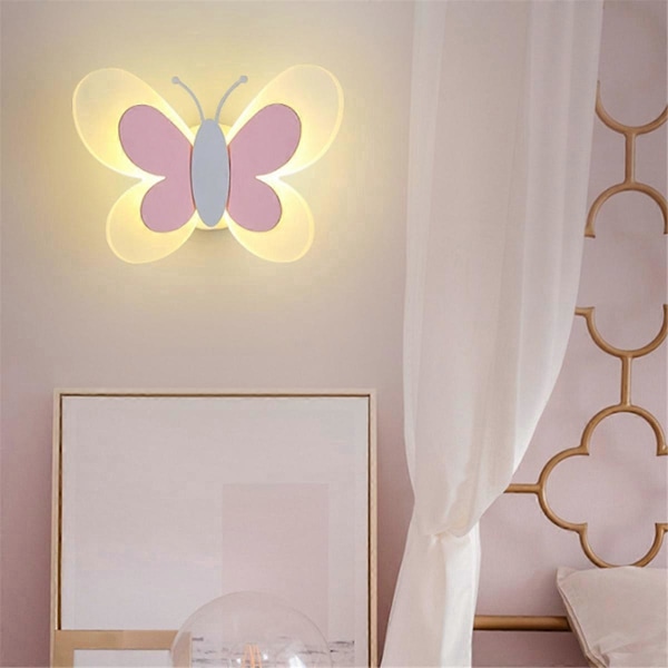 Barnrumslampa Modern Fjäril Vägglampor, Vit Vinge & Rosa