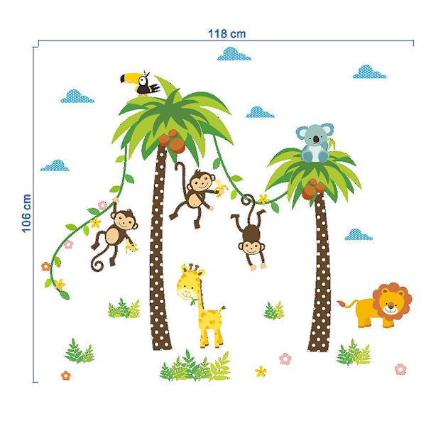 Djungeldjur Väggdekaler Palmträd Apa Giraff Barnrum Väggdekor