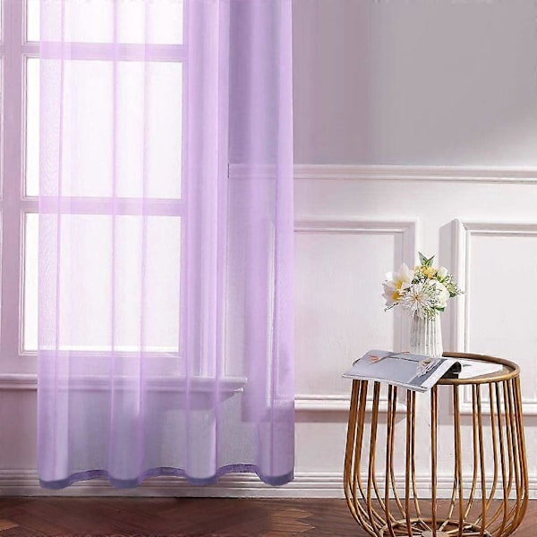 Set med 2 st Skira Voile Gardiner med Öljetter, Transparent Utseende, Gardiner Tillverkade av Voile Polyester, Öljetgardin, Transparent, 132x137 Cm (BxH), Ljuslila