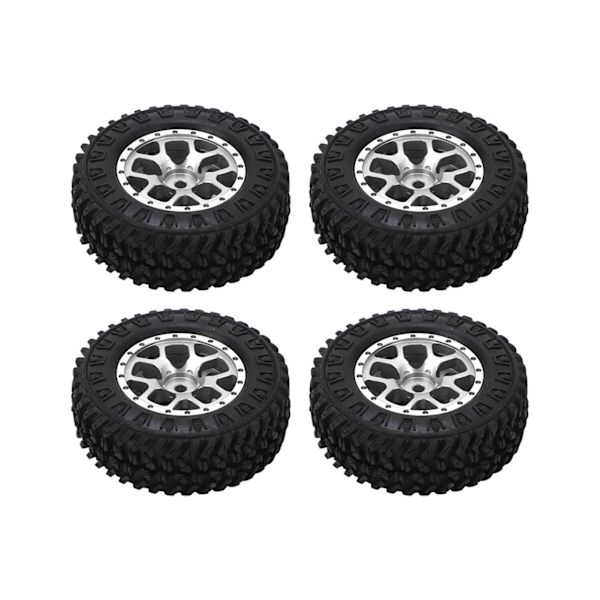 4 st gummiblandade 55 mm däck i mässing motvikt kombinerare aluminiumlegering fälg för Axial SCX24 1/24 RC bil uppgraderingsdelar silver