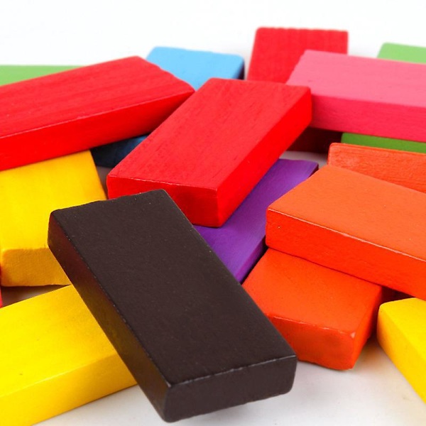 Fargerike Tre Dominoer Klassisk Spill Byggeklosser Løpespill Figurer Bordspill for Baby Barn Voksne 100 stk