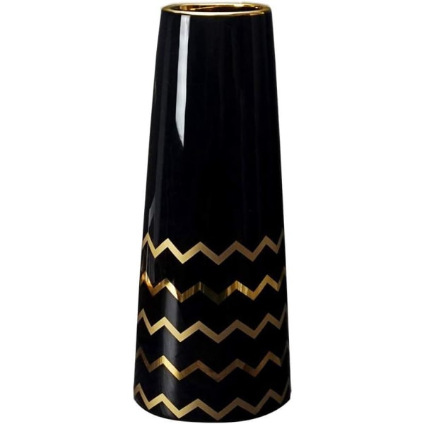 24,5 cm blomstervase keramisk svart gull dekorativt design