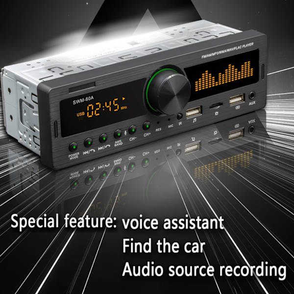 SWM-80A Autoradion MP3-soitin FM-radio Värikäs valaistus Bluetooth MP3-audiosoitin