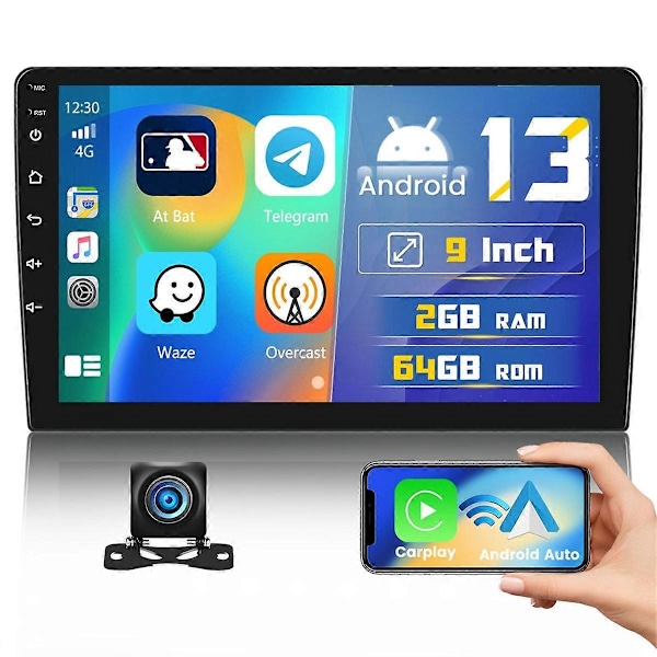 2Din 9-tums pekskärm bilradio GPS WiFi Bluetooth backkamera