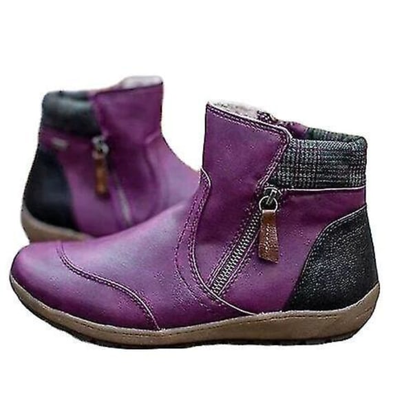 Stylish Side Zipper Flat Ankle Boots for Women40.5 Purple