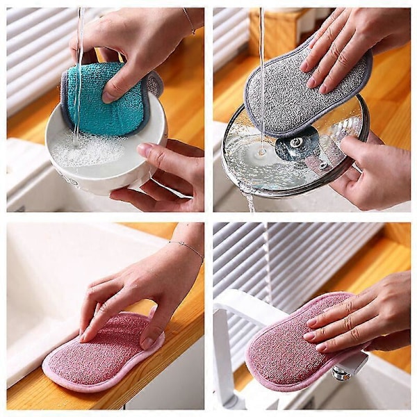 3-pack Tvättbara Disktrasor, Återanvändbar Disktrasor, Mikrofiber Skrubbtrasor, Antibakteriella Dubbelsidiga Svamppads för Rengöring
