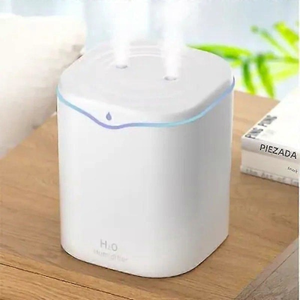 2000ML USB Skrivebordsfukter med Dobbel Spray for Aromaterapi og Hudpleie Kjølig Tåke Luftrenser for Hjem og Kontor 2SprayPortWhite