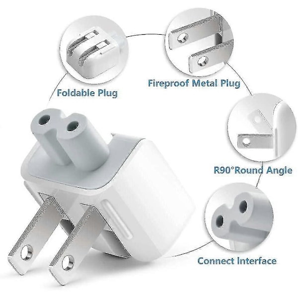Mac AC Strömadapter US Vägg Vikbar Kontakt Anknäbb, Laddningsadapter US Standard Kontakt Anknäbb Kompatibel Macbook Proairmac Ibookiphoneipodetc (2 st)