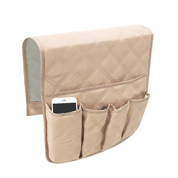 (Beige) Sängorganisatör med, Soffskydd, Hängande Fickor Utrymmesbesparande, Halkfri Förvaringsväska för Säng/Soffa/Stol/Armstöd