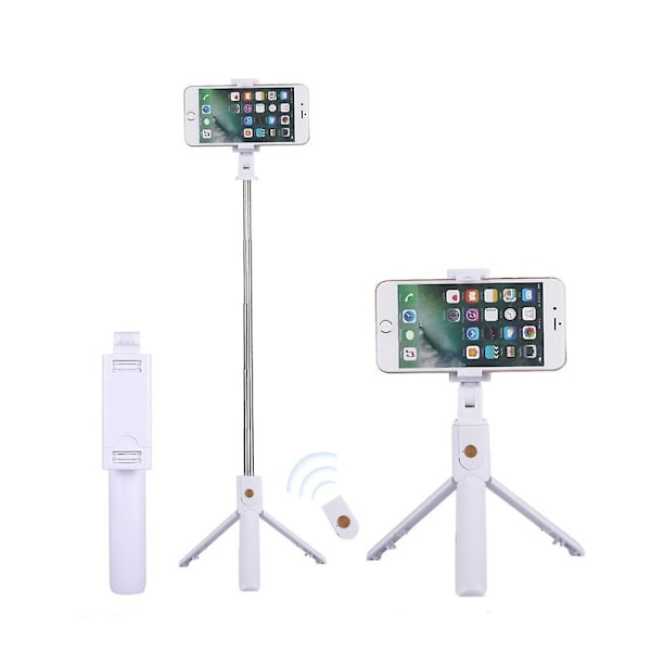 Vit Bluetooth Selfie Stick, 3 I 1 Mini Stativ Teleskopisk Smartphone Monopod Med Fjärrkontroll Aluminiumlegering För Iphone 13 12 11 Pro Max/xs/xr/x/