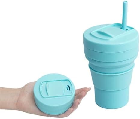 130x56mm Sammenleggbart Krus med Sugerør, Isolerte Sammenleggbare Krus for Barn for Reise, Lekkasjesikkert Krus, Bærbart 350ml Sammenleggbart