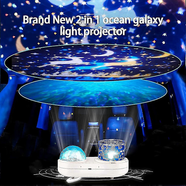 Ocean Light Projektor För Sovrum, heytea 360 Graders Roterande Nattlampa Projektor 6 Färger Dubbellagers Stereo Projektionseffekt Galax Projektion N