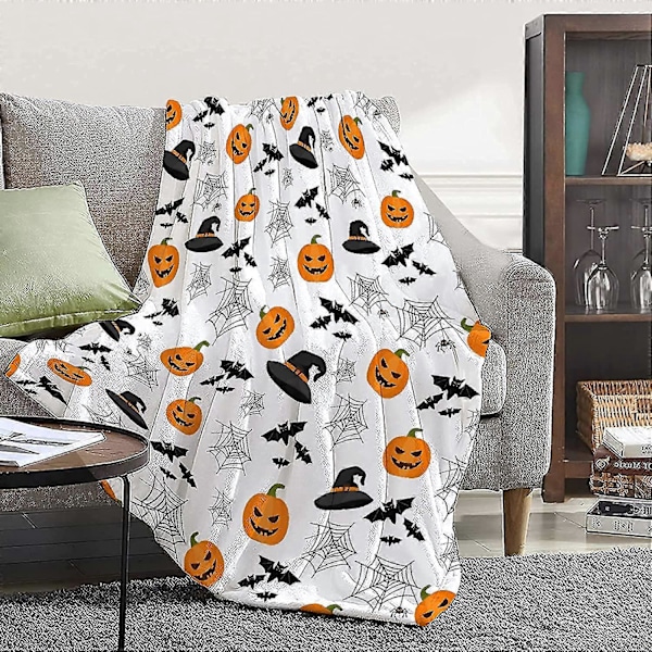 Tæppe Halloween Dekoration Græskar Fleece Letvægts Kast Gaver Til Fødselsdag Jul Bløde Flanelltæpper Til Alle Sæsoner Seng Sofa-40x50 Tommer