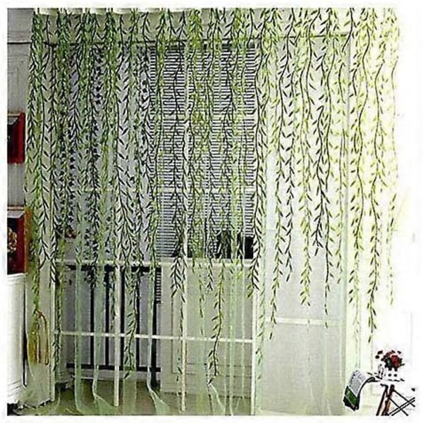 Blommig Voile Tyg Fönster Dörr Balkong Gardin Skir Gardinpanel Draperier Fönstergardin Draperier, Polyester & Polyesterblandning, Grön, 100*200cm