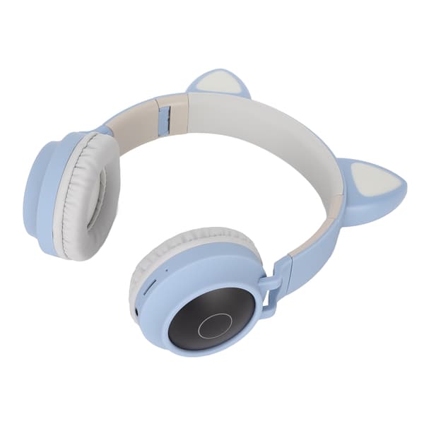 Gaming-hovedtelefoner med katteører, dyb bas, LED-lys, foldbare, søde katteøre-headset med bløde ørepuder, blågrå