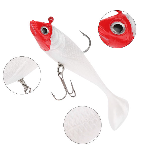 3st Pack Fiskedrag TTtailed Rött huvud Vit Body Fiskedrag Packat mjukt bete