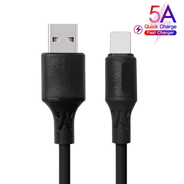 Laddningssladd för mobiltelefon Svart Silikon Flexibel 1,2m Snabbladdning Stabil USB laddarkabel för IOS Transformer Smart Phone