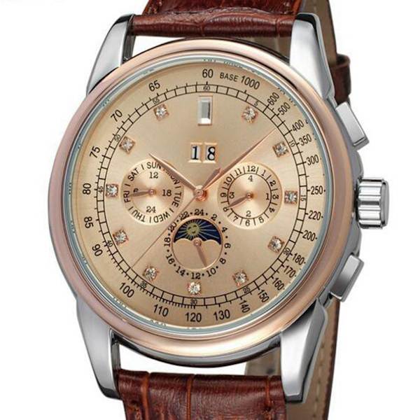 FORSINING Auto Mekanisk watch äkta läderrem 24-timmars watch Vit ansikte Rose Gold Edge