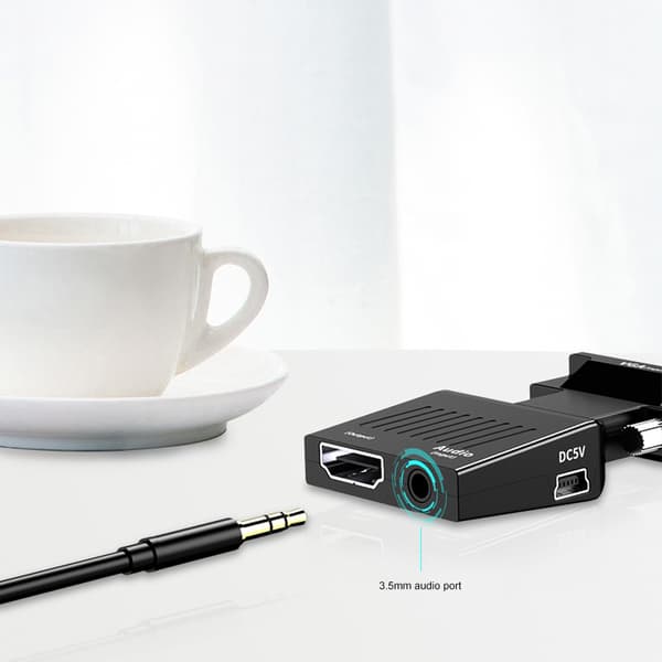 VGA til High Definition Multimedia Interface-omformer lydadapter med lydkabel for PC bærbar PC