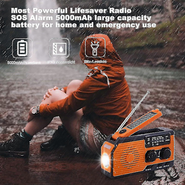 Opptrekkbar Solcelle Radio Digital Håndsveiv Radio 5000mah Batteri Radio Bærbar Overlevelse Nødradio Am/fm Opptrekkbar Radio DGZD