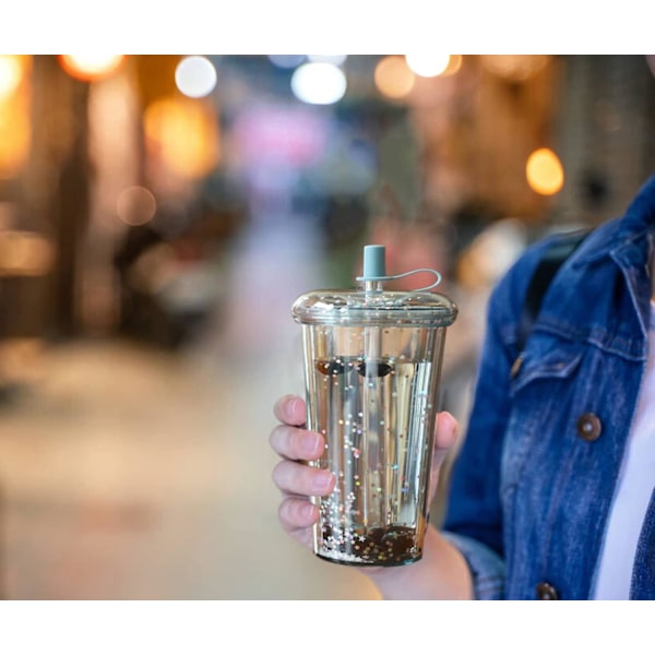 Donut Sugrör Mugg - 15oz Dubbelväggig Mugg för Resor - Genomskinlig Plastmugg för Iskallt Kaffe, Smoothies, Milkshakes - Kalla & Varma Drycker