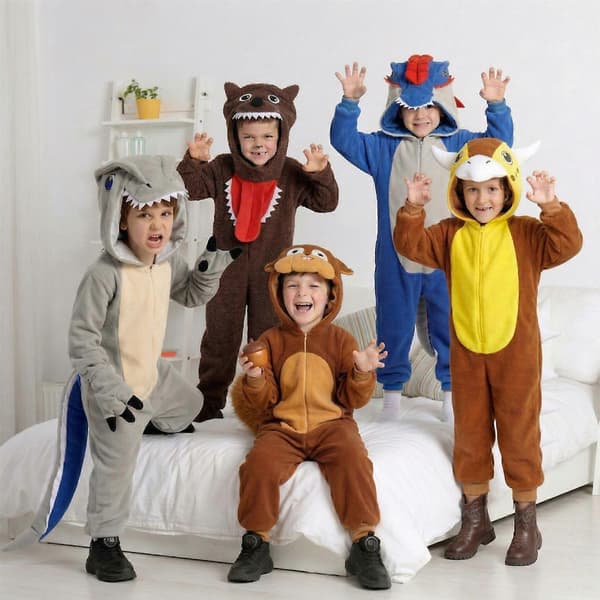 Dinosaurie-heldragt med hætte til børn, dyrekostume til Halloween, efterårs- og vinterpyjamas, blågrå Dilophosaurus, S Blue gray Dilophosau S