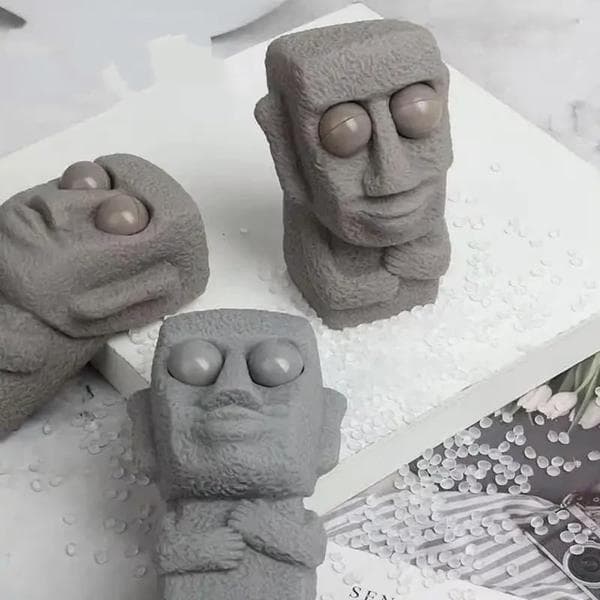 Påskeøen Moai Statue Klemmelegetøj, Stressreducerende Fidget Legetøj med Poppende Øjne, Sten Design (3)