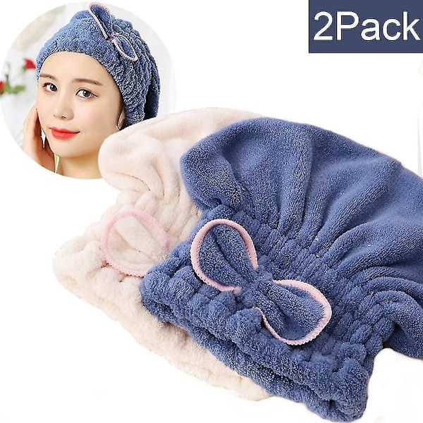 2 st Mikrofiber Hårhandduk, Supermjuk Och Superabsorberande, Snabbtorkande Hår Turban Inlindad Handduk Tjock Fluffig Duschmössa