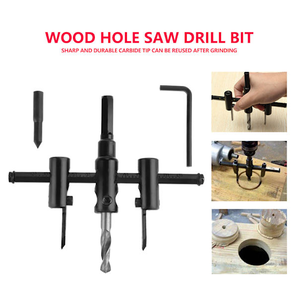 30-120mm Justerbar Svart Cirkelhålsåg Borr Bits Set DIY Träbearbetning Verktyg