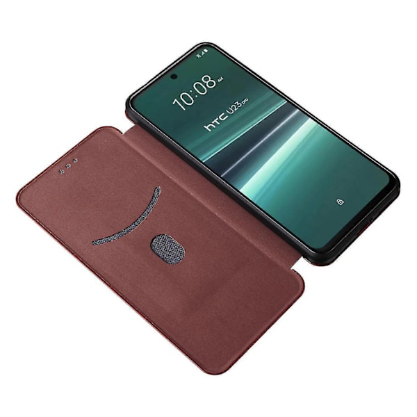Carbon Fiber Tekstur Læder Cover med Kort Slot til HTC U23 Pro 5G Telefon Stand Case Sort