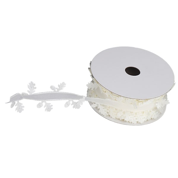 Bladformad spetsband i polyester för bröllopsdekorationer, presentinslagning och kranstillverkning, 4 cm (vit)