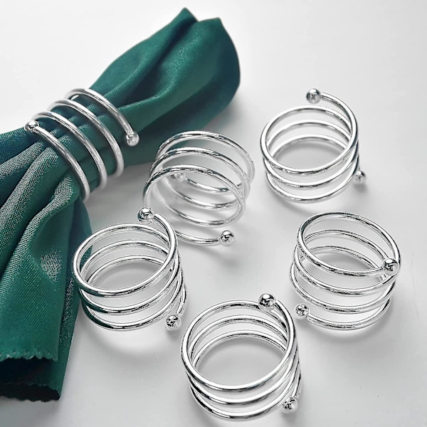 Silver Servettringar, Spiral Rund Servetthållare 10st - Silver